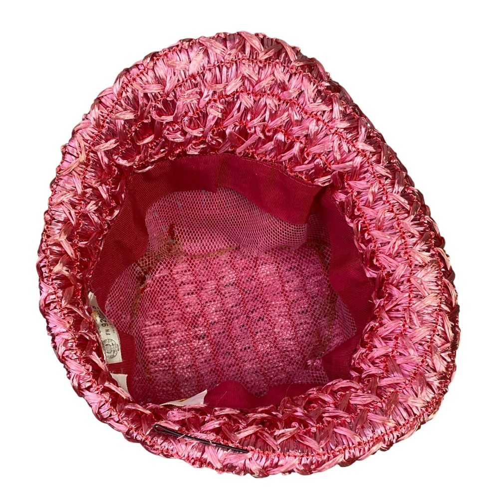 Vtg Best Fashions Hat Womens Small Pink Woven Straw Cloche Church Mod Fashion - Picture 5 of 10